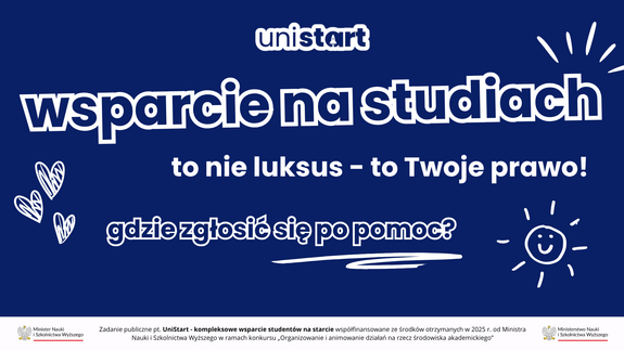 Na grafice znajduje się napis &#34;Wsparcie na studiach; to nie luksus - to twoje prawo&#34;.