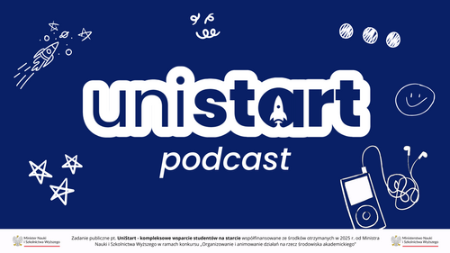 Grafika z napisem &#34;UniStart podcast&#34;