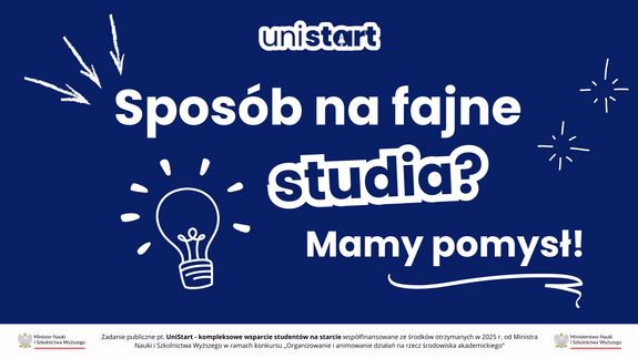 Grafika przedstawiająca napis &#34;Sposób na fajne studia? Mamy pomysł!&#34;